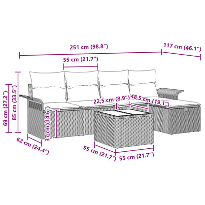 6-Delige Tuinsofa Set Met Kussens Zwart Poly Rattan