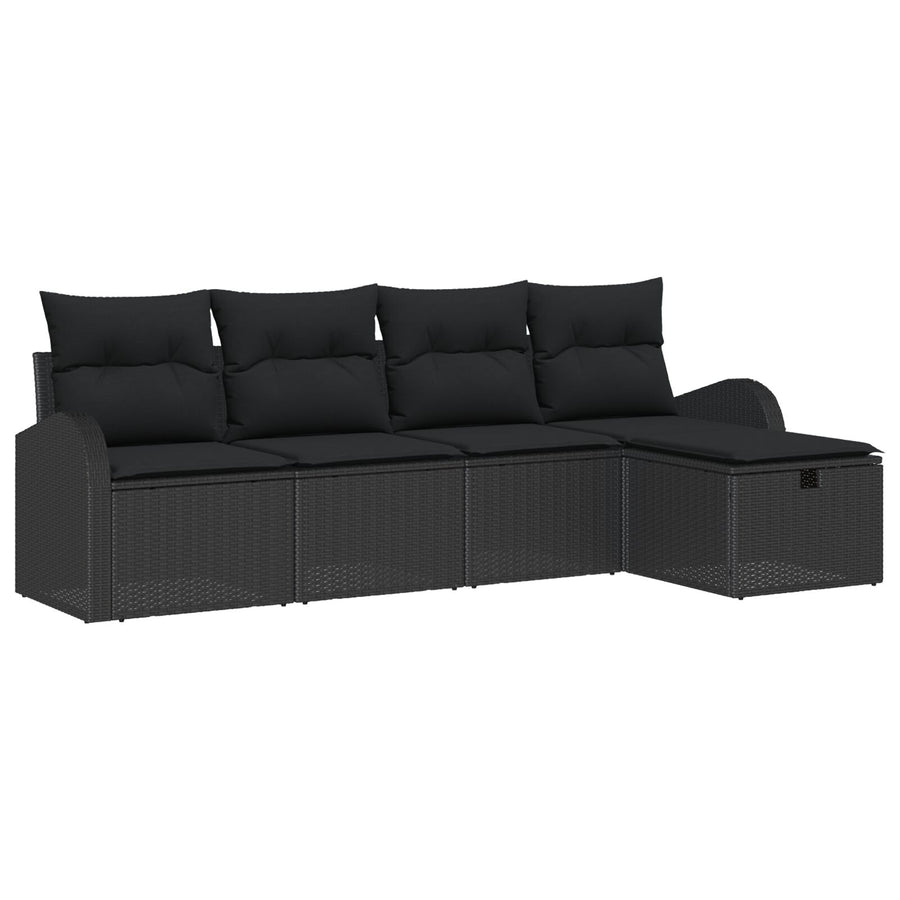 5 Delige Tuin Sofa Set Met Kussens Zwart Poly Rattan