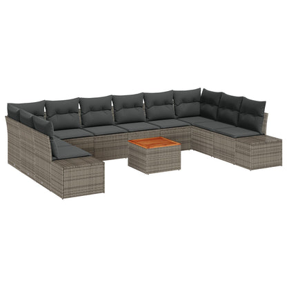 11 Delige Tuin Sofa Set Met Kussens Grijs Poly Rattan Acacia