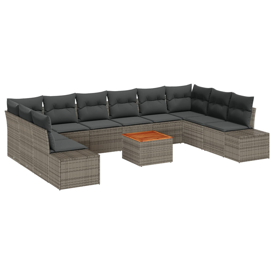 11 Delige Tuin Sofa Set Met Kussens Grijs Poly Rattan Acacia
