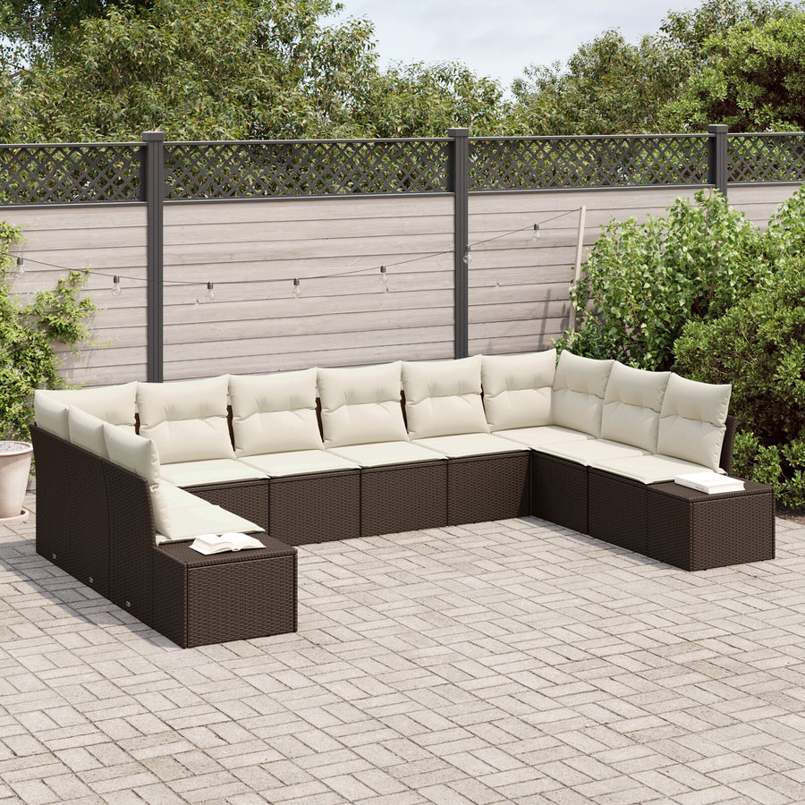 Set Van 10 Tuin Sofa Met Kussens Poly Rattan Bruin en crèmewit zonder tafel
