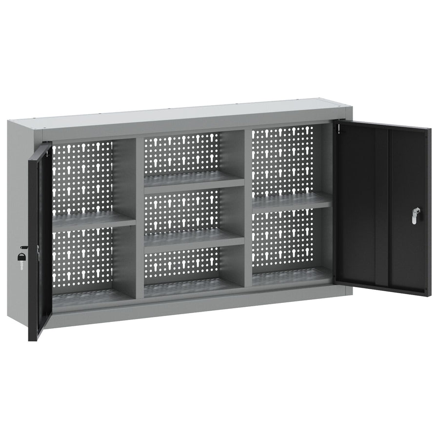 Gereedschapskast Muurbevestigd Met Pegboard 100X20X55 Cm Staal 100 cm Zwart en grijs Muurkast met pegboard