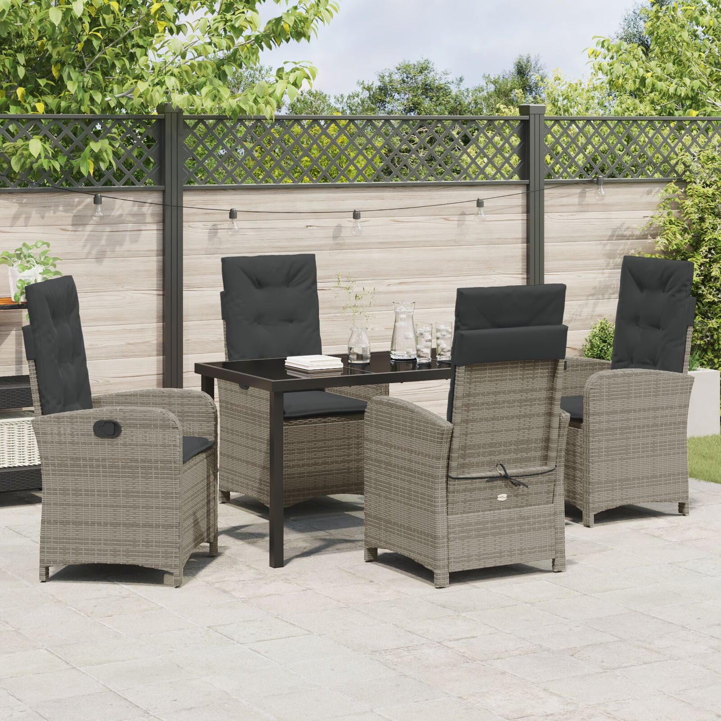 5 Delige Tuin Eetset Met Kussens Grijs Poly Rattan