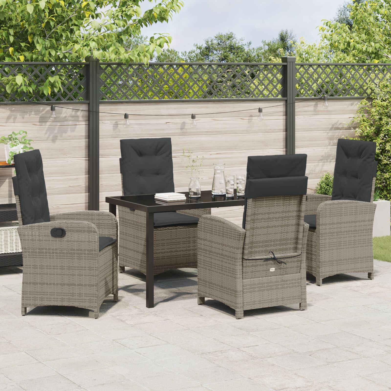 5 Delige Tuin Eetset Met Kussens Grijs Poly Rattan