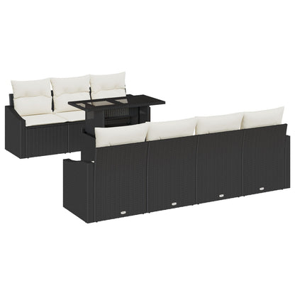 8-Delige Tuin Sofa Set Met Kussens Zwart Poly Riet