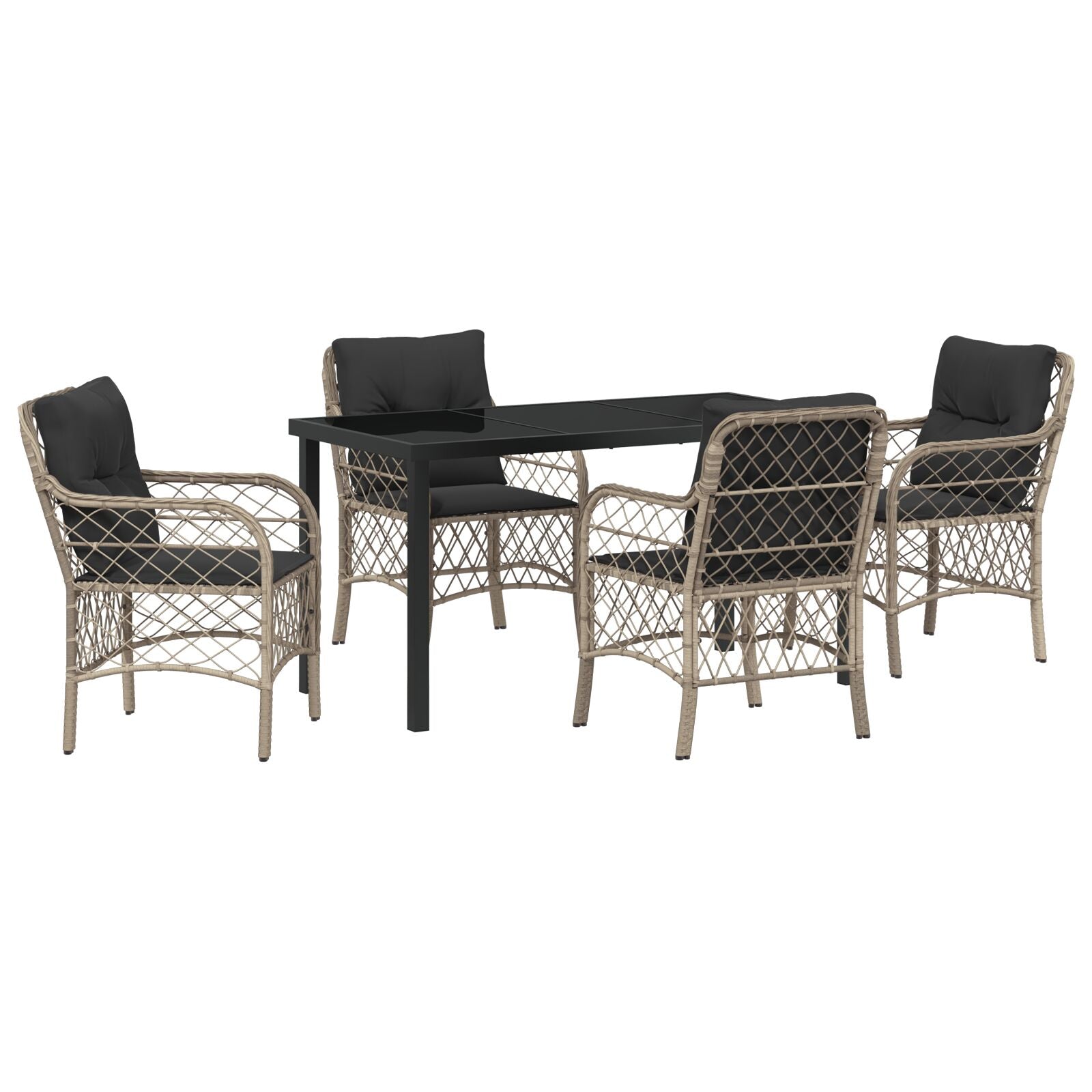 5-Delige Tuin Eetset Met Kussens Lichtgrijs Poly Rattan