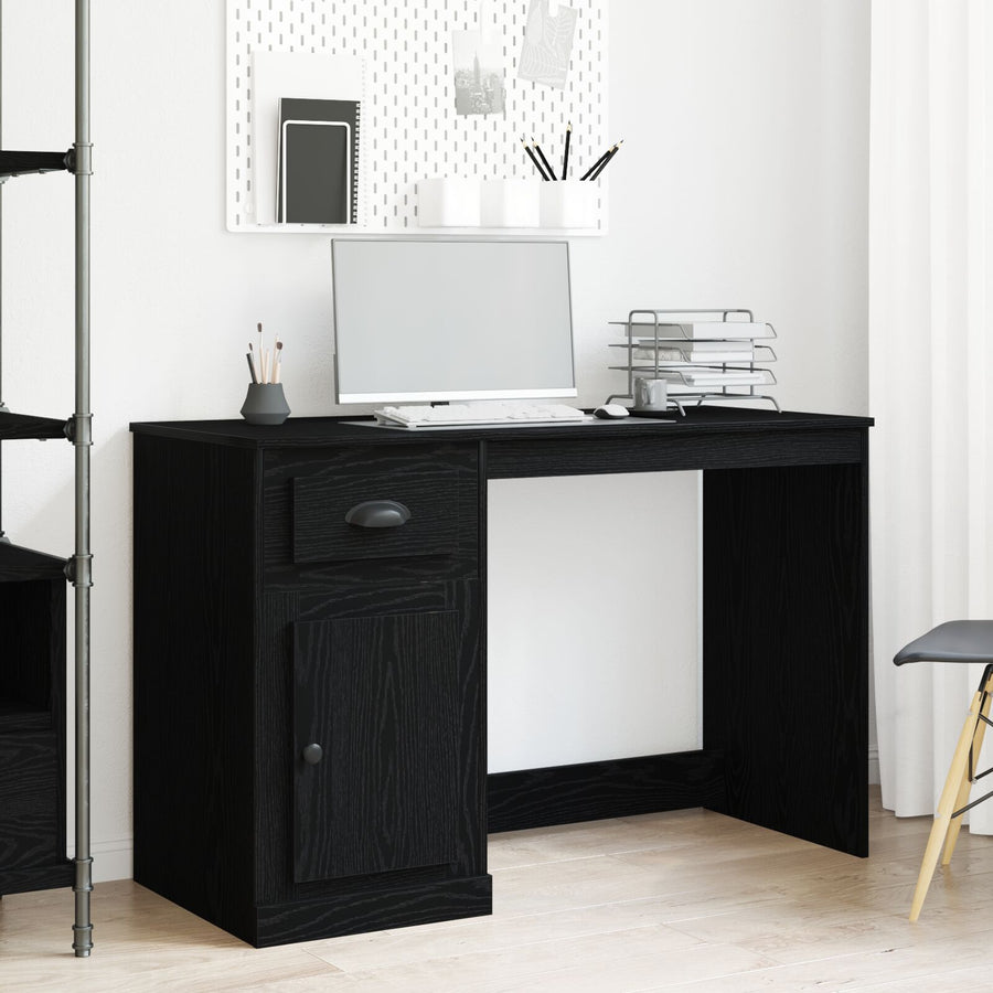 Bureau Met Opslag 50X115X75 Cm Gegutst Hout Zwart eiken