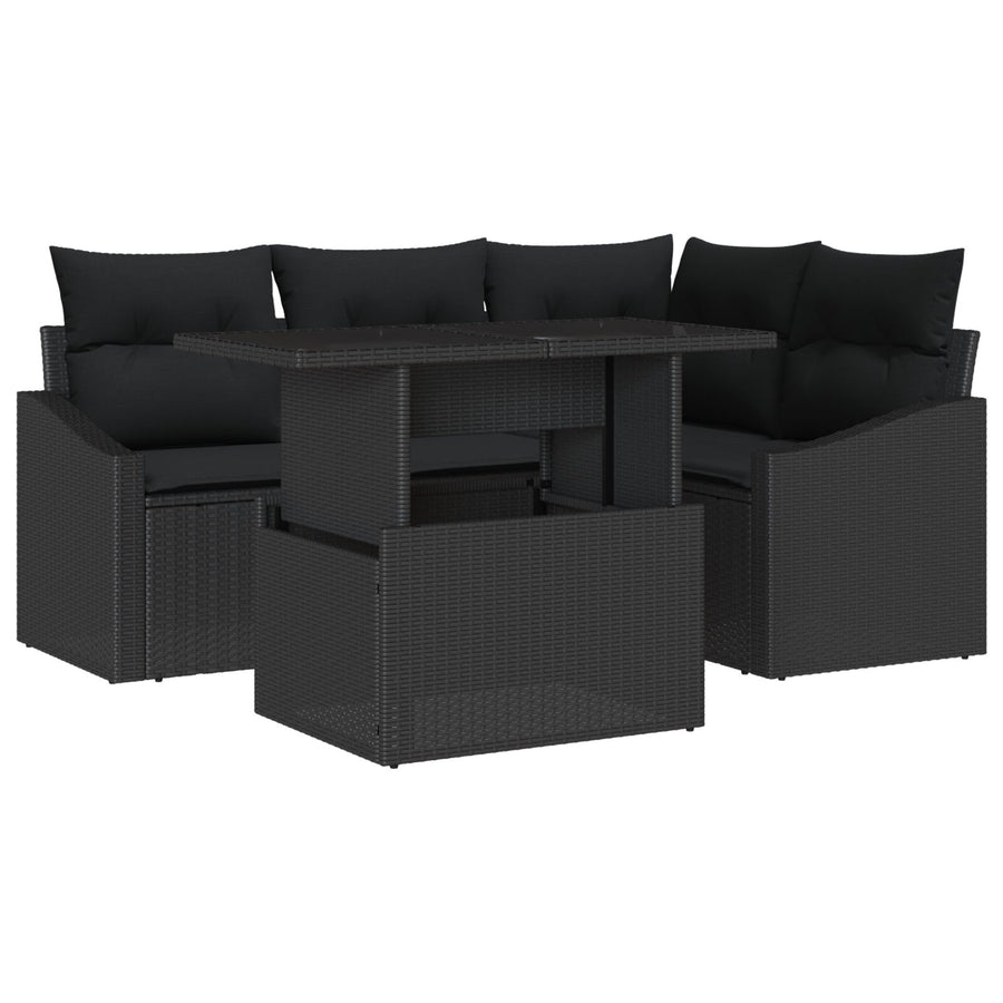 5-Delige Tuin Sofa Set Met Kussens Zwart Poly Rattan