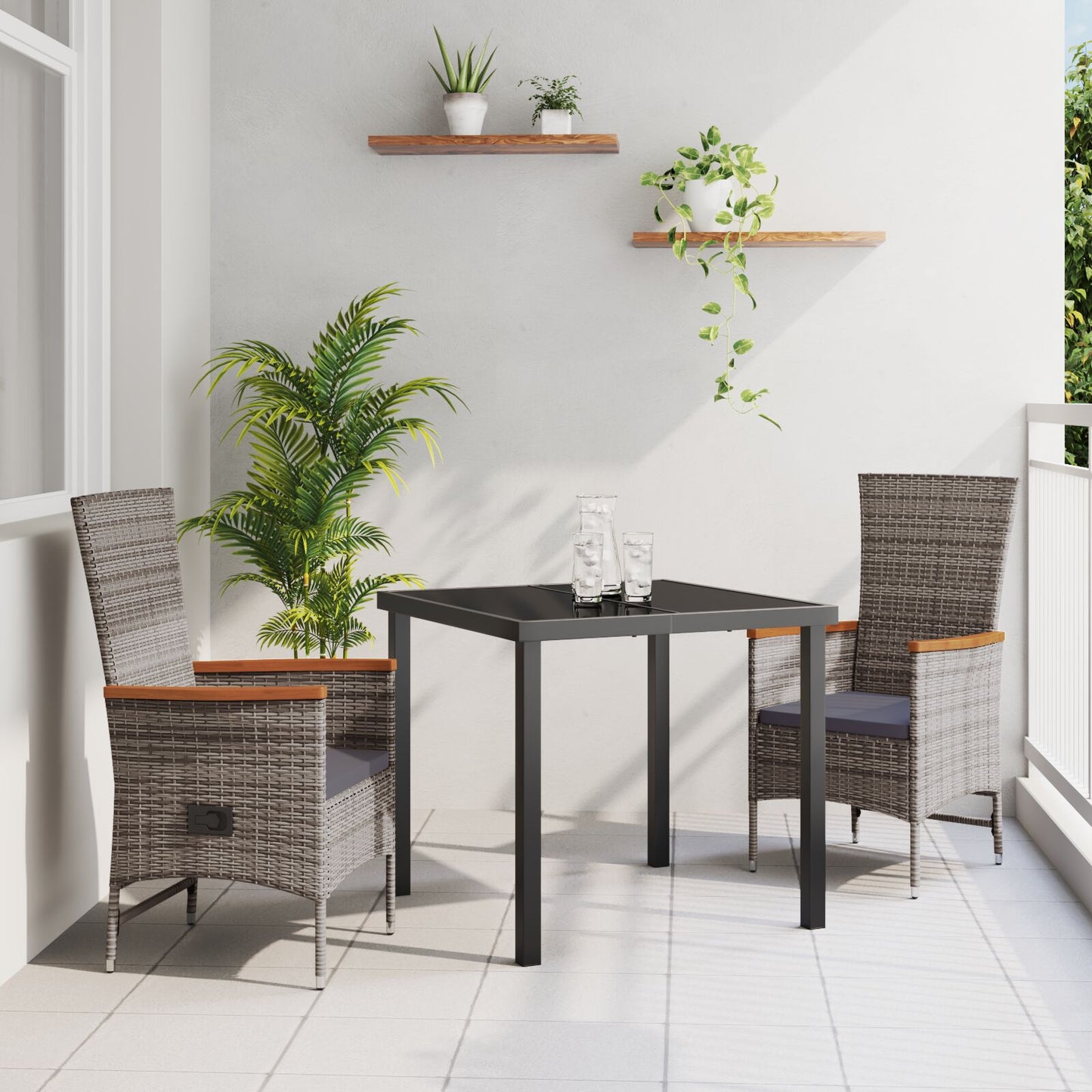 3-Delige Tuin Eetset Met Kussens In Grijze Poly Rattan