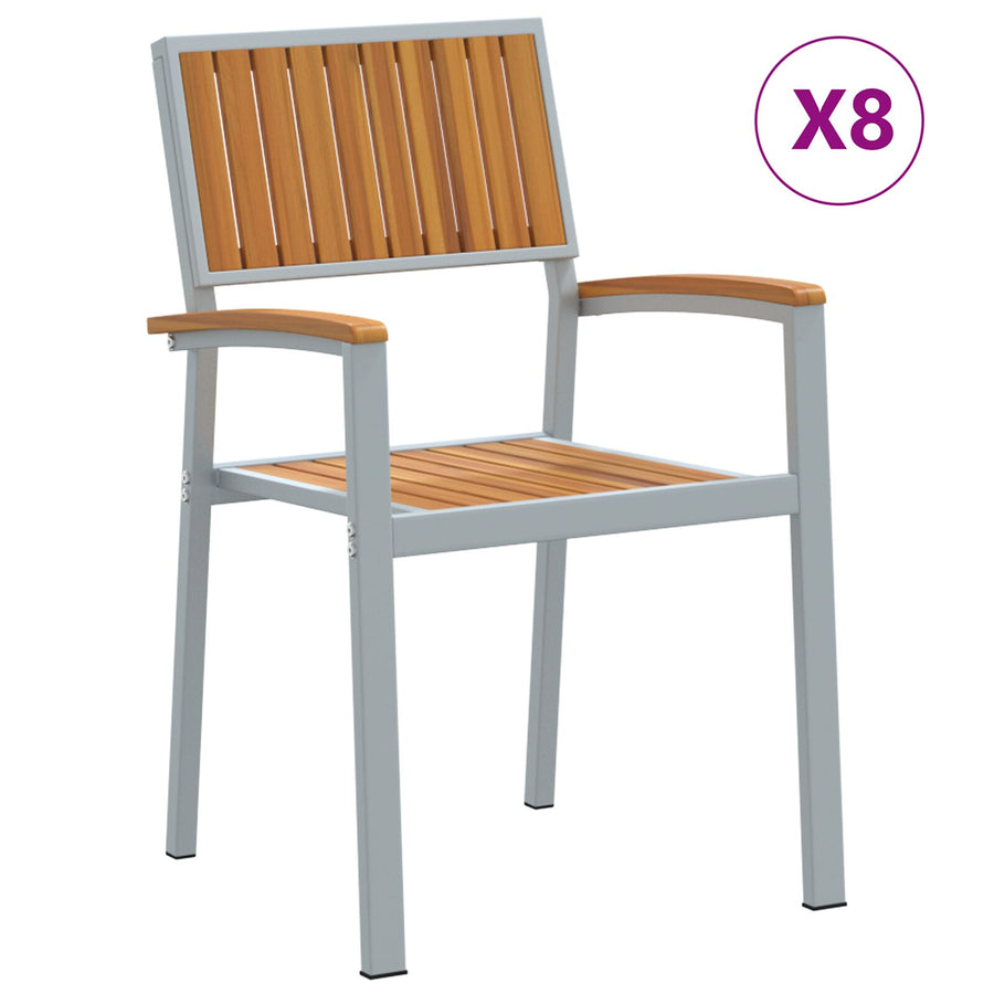 Stapelbare Tuinstoelen 8 stuks Grijze Staal en Massief Hout Acacia
