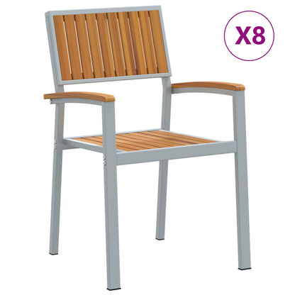Stapelbare Tuinstoelen 8 stuks Grijze Staal en Massief Hout Acacia