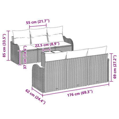 7-Delige Tuin Sofa Set Met Kussens Zwart Poly Rattan