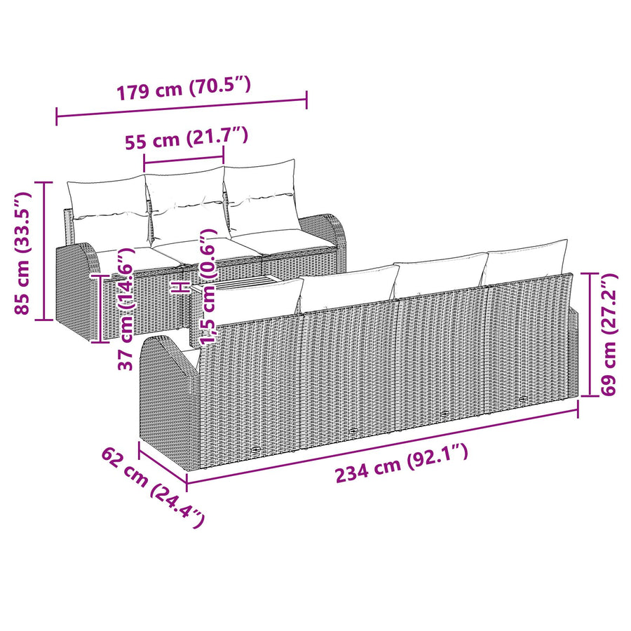 8-Delige Tuinbank Set Met Kussens Beige Poly Rattan Acacia