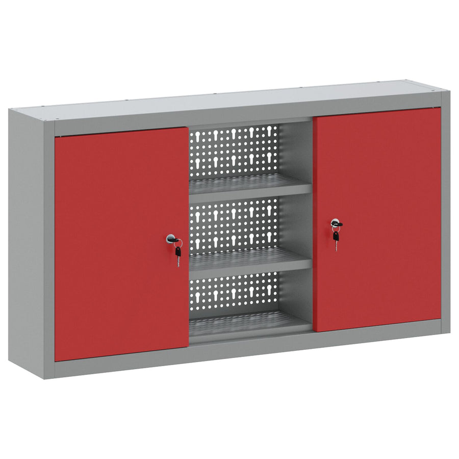Gereedschapskast Wandbevestiging Met Pegboard 100X20X55 Cm Staal 100 cm Rood en Grijs Wandkast met pegboard