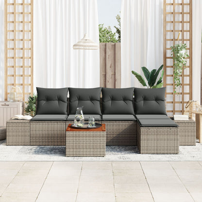 6-Delige Tuinbankset Met Kussens Grijze Poly Rattan Acacia