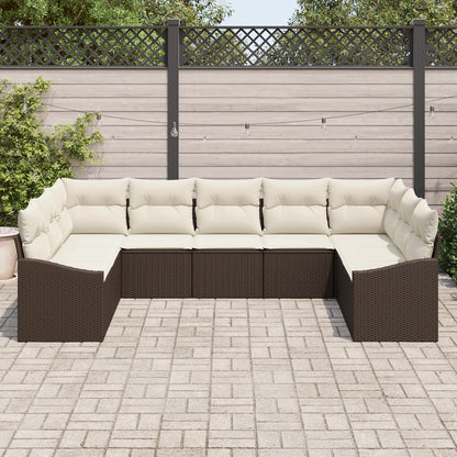9-Delige Tuin Sofa Set Met Kussens Poly Rattan Bruin en crème zonder tafel