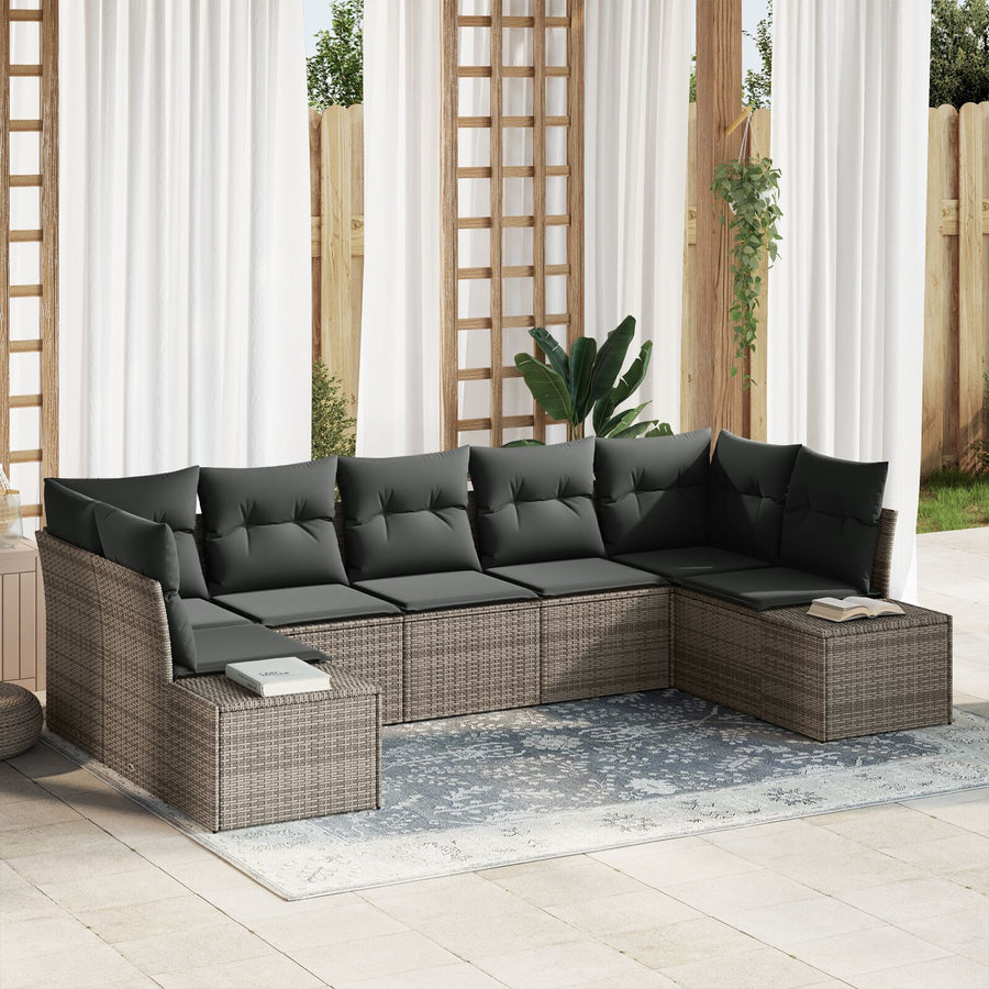7-Delige Tuinbank Set Met Kussens Grijs Poly Rattan