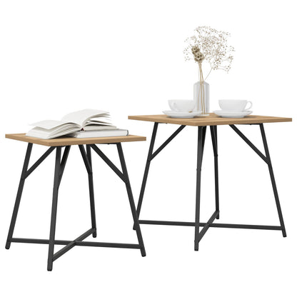 Bijzettafel 2-Pack In Ambachtelijk Eiken Met Geengineerd Hout En Metaal. Ambachtelijk Eiken.