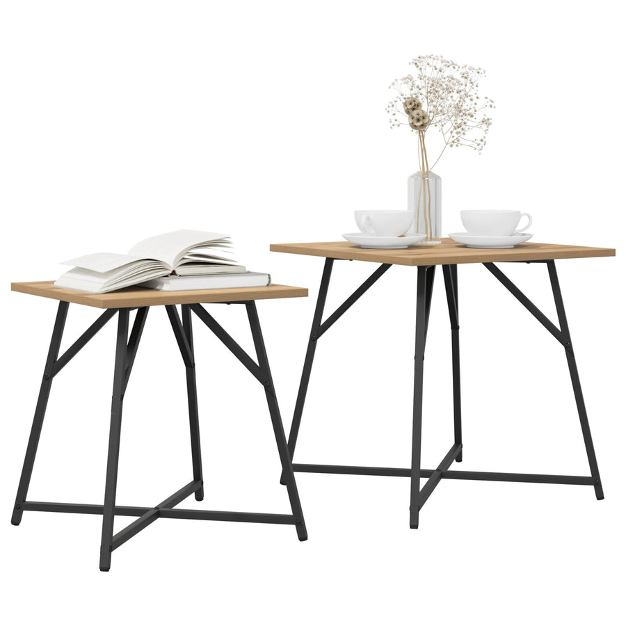 Bijzettafel 2-Pack In Ambachtelijk Eiken Met Geengineerd Hout En Metaal. Ambachtelijk Eiken.