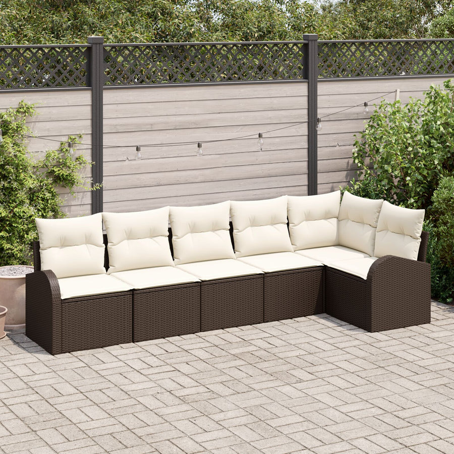6-Delige Tuin Sofa Set Met Kussens Poly Rattan Bruin en crème zonder tafel