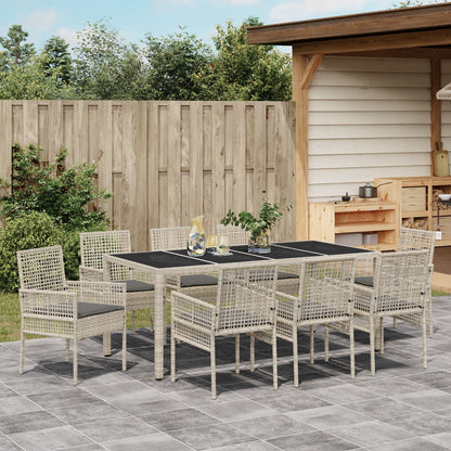 9-Delige Tuin Eetset Lichtgrijs Poly Rattan