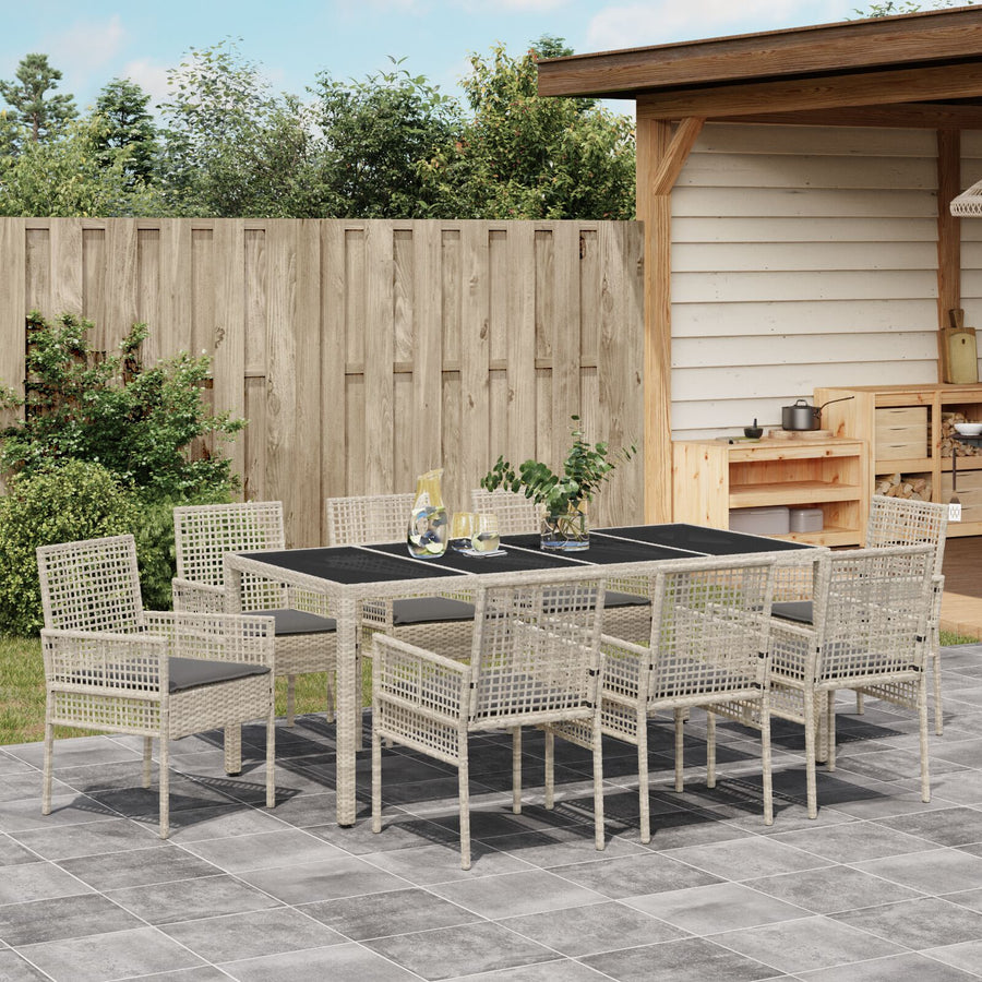 9-Delige Tuin Eetset Lichtgrijs Poly Rattan