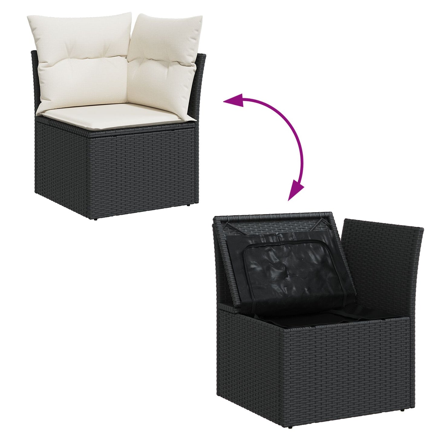 4-Delige Tuin Sofa Set Met Kussens Poly Rattan Zwart en wit zonder tafel