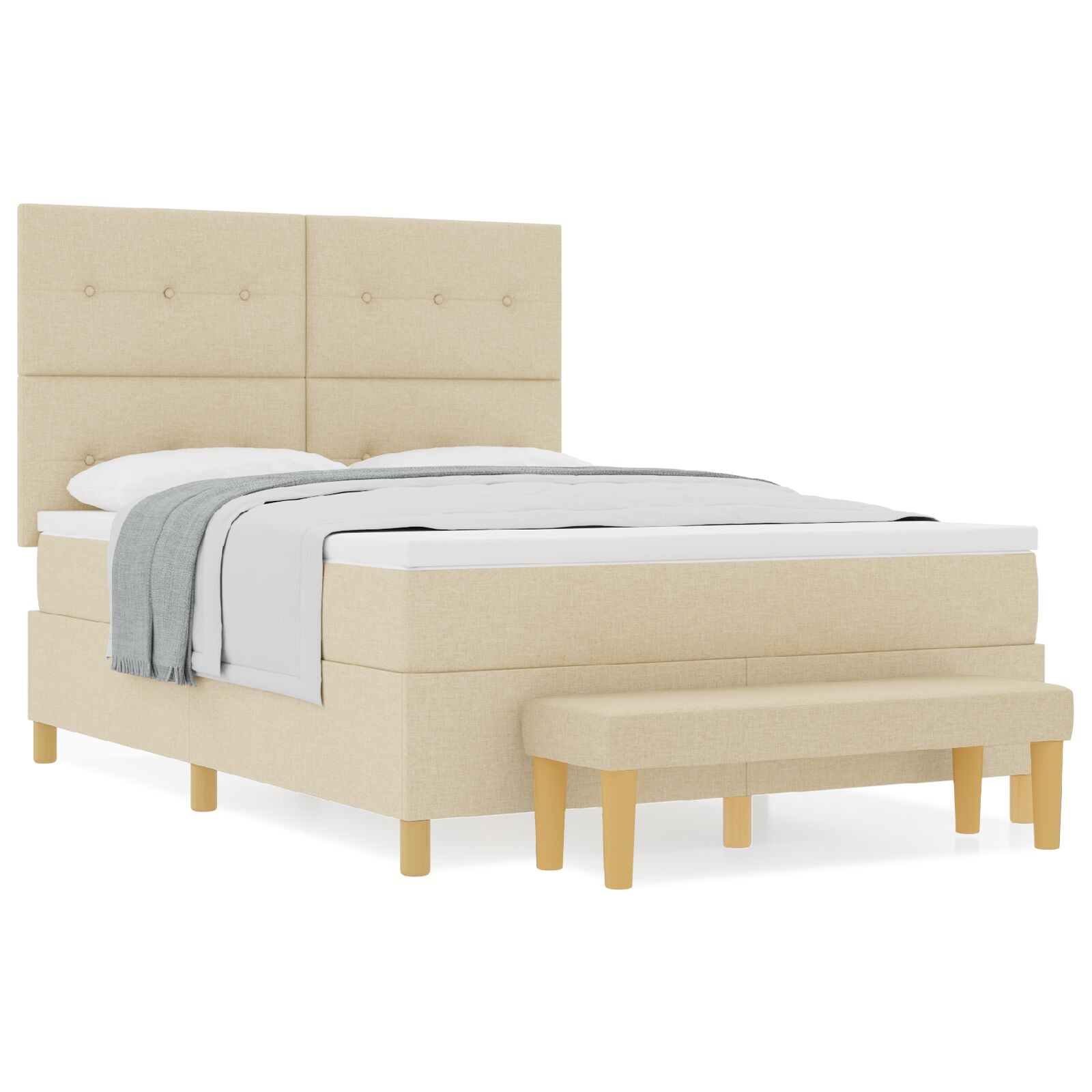 Boxspringbed Met Matras En Bank Stof Crème 140 x 190 cm Button tufted