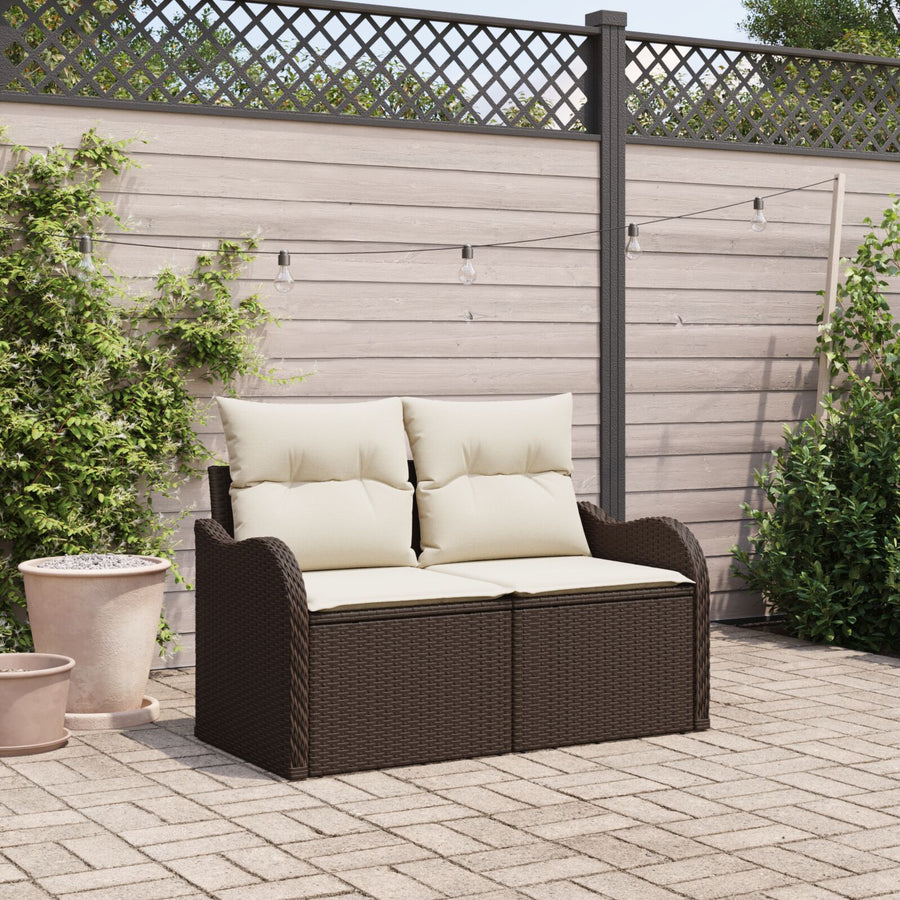 2-Zitter Tuinbank Met Opslag & Kussens Bruin Poly Rattan