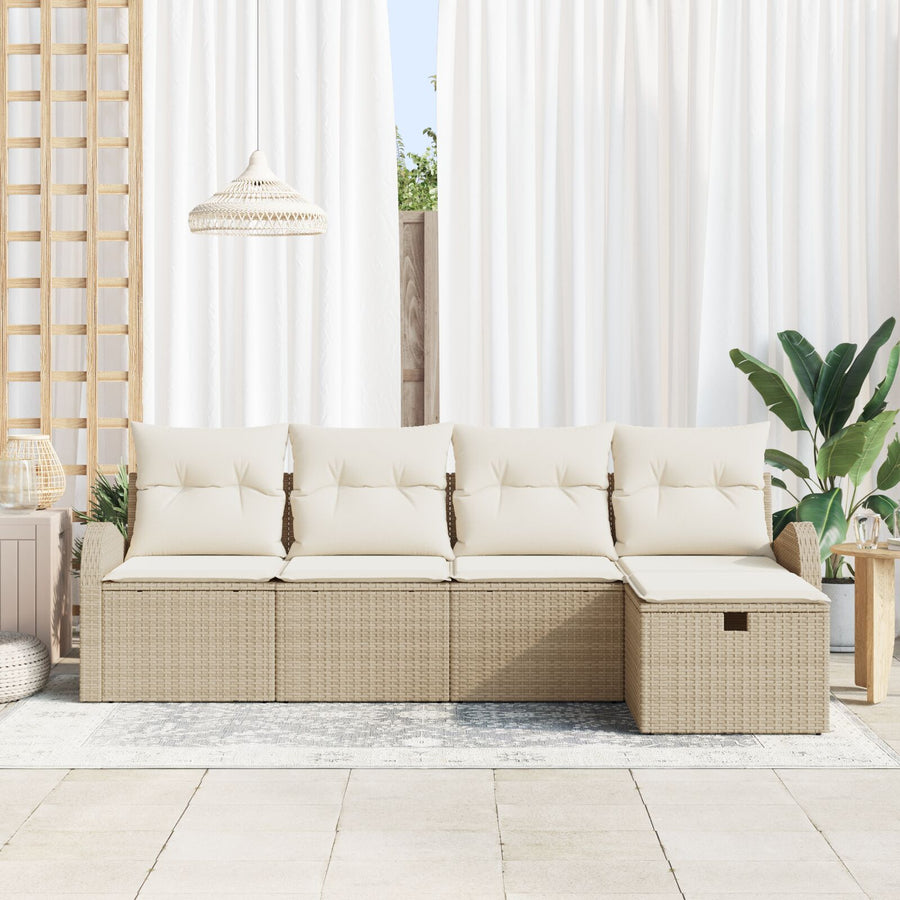 5-Delige Tuinbank Set Met Kussens Beige Poly Riet