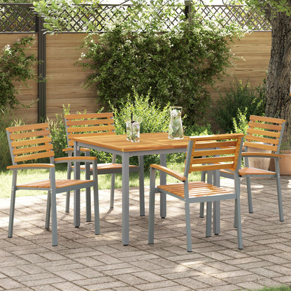 Tuinstoelen 4 Stuks Grijs Massief Acacia Hout En Staal