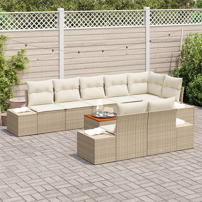 9-Delige Tuinsofa Set Met Kussens Beige Poly Rattan Acacia