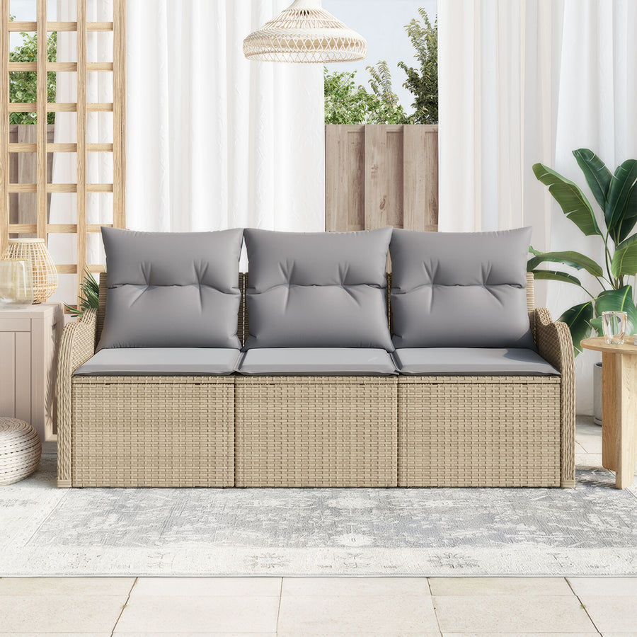 3-Delige Tuin Sofa Set Met Kussens Beige Poly Rattan