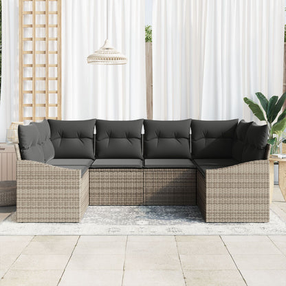 6-Delige Tuin Sofa Set Met Kussens Grijs Poly Rattan