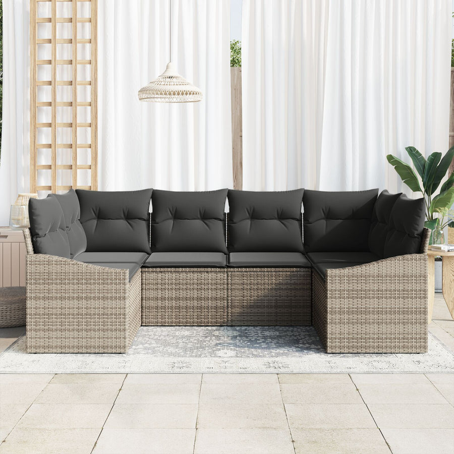 6-Delige Tuin Sofa Set Met Kussens Grijs Poly Rattan