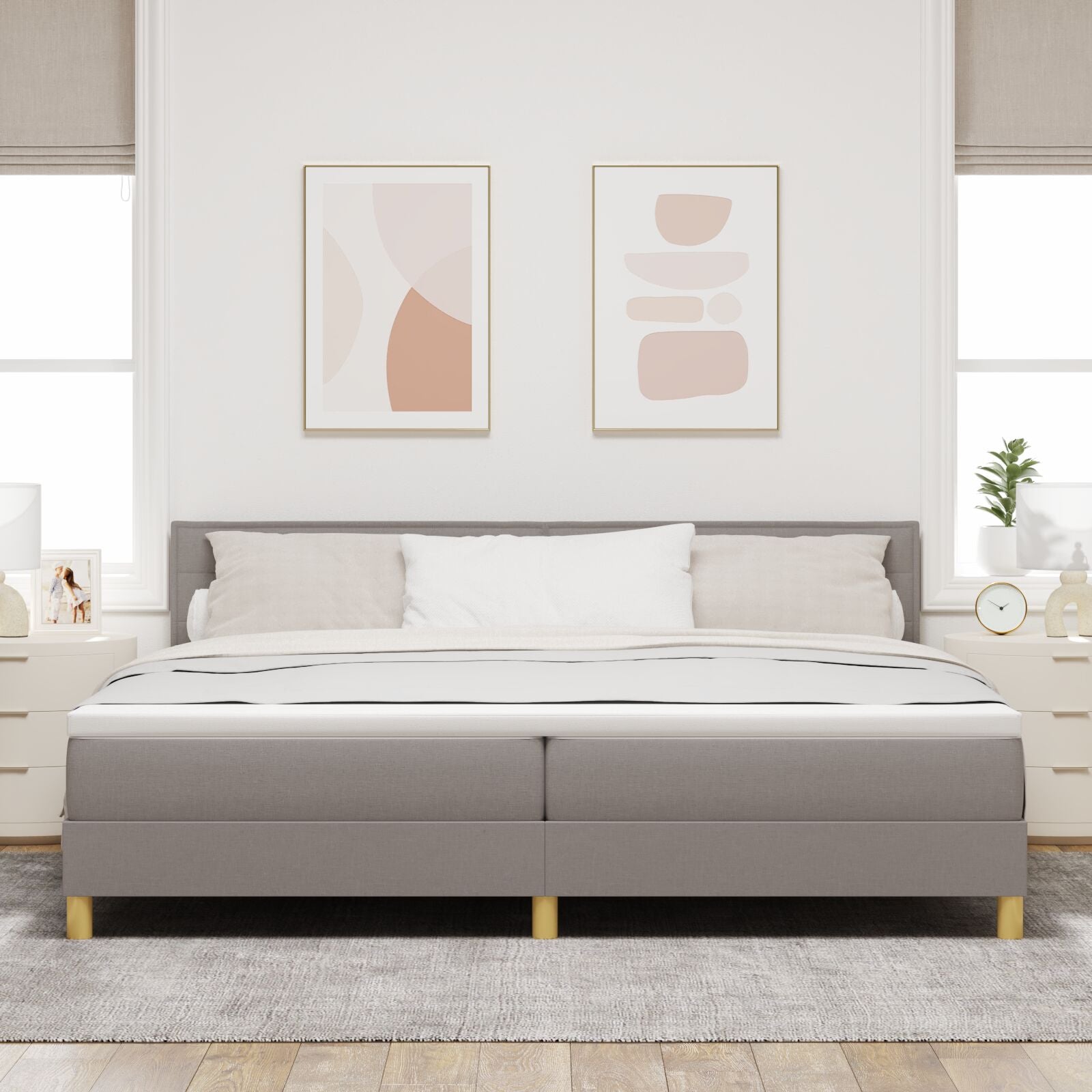 Boxspring Bed Met Matras Stof Taupe 200 x 200 cm Lijnen ontwerp