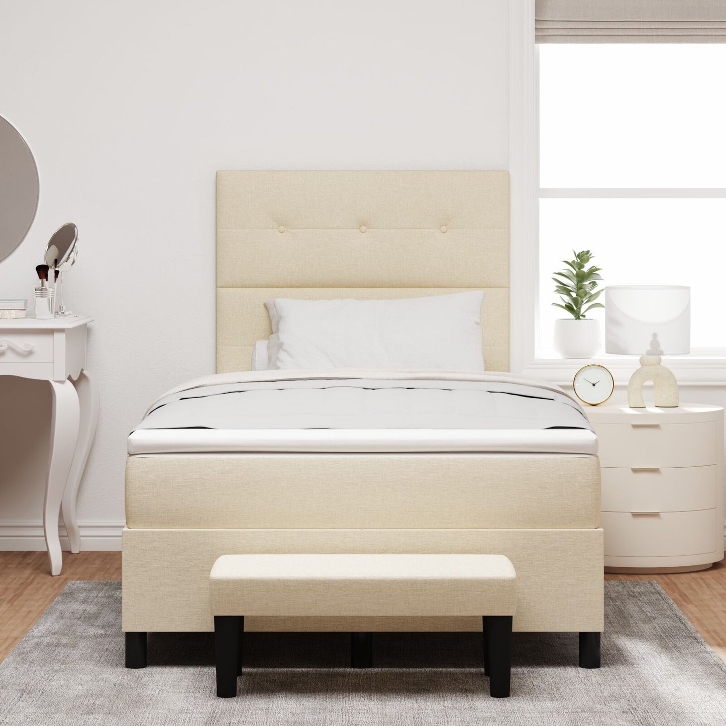 Boxspring Bed Met Matras & Bank Stof Crème 120 x 200 cm Knoop tufted