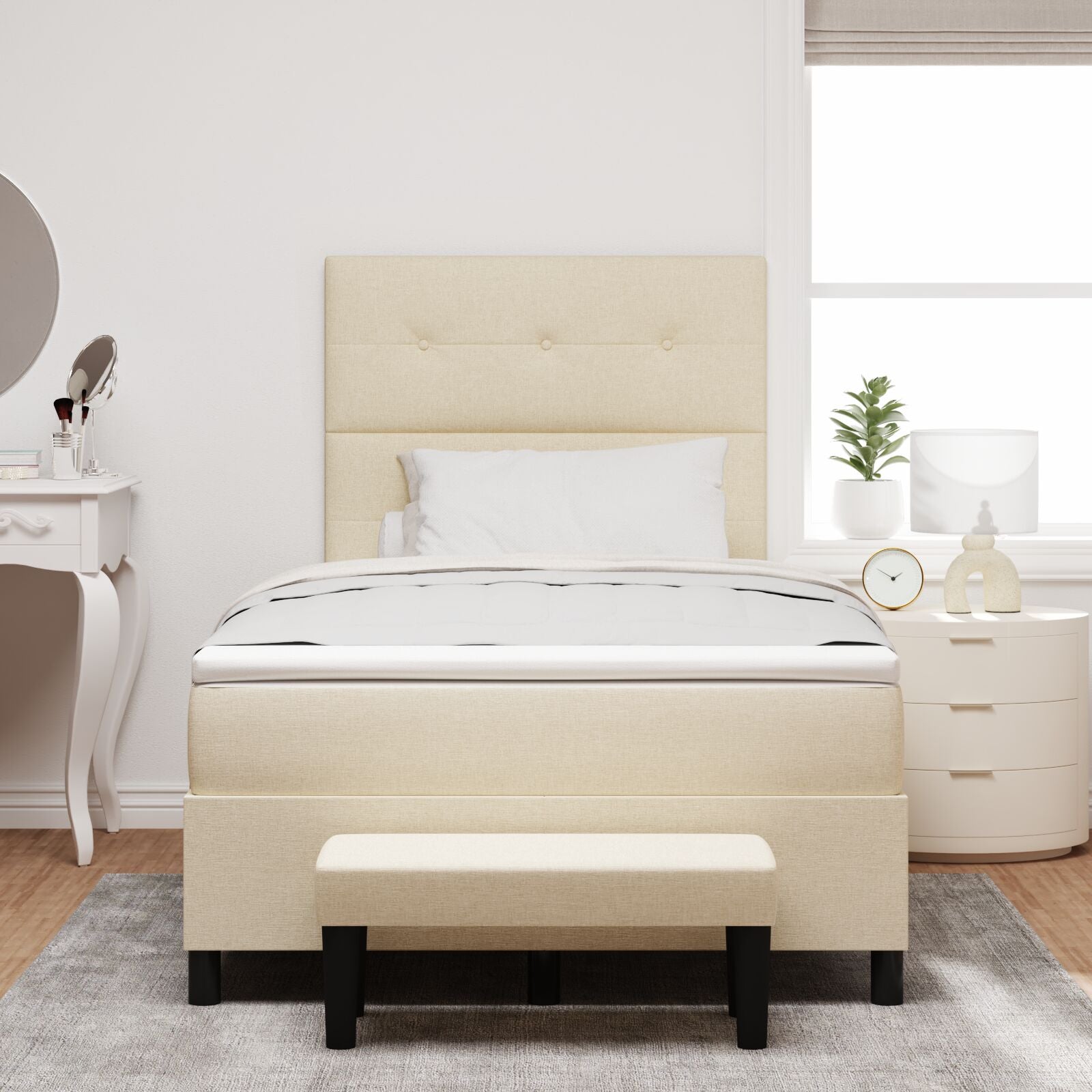 Boxspring Bed Met Matras & Bank Stof Crème 120 x 200 cm Knoop tufted