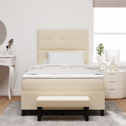 Boxspring Bed Met Matras & Bank Stof Crème 120 x 200 cm Knoop tufted