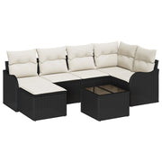 Garden Sofa Set with Cushions 7 pcs Black Poly Rattan