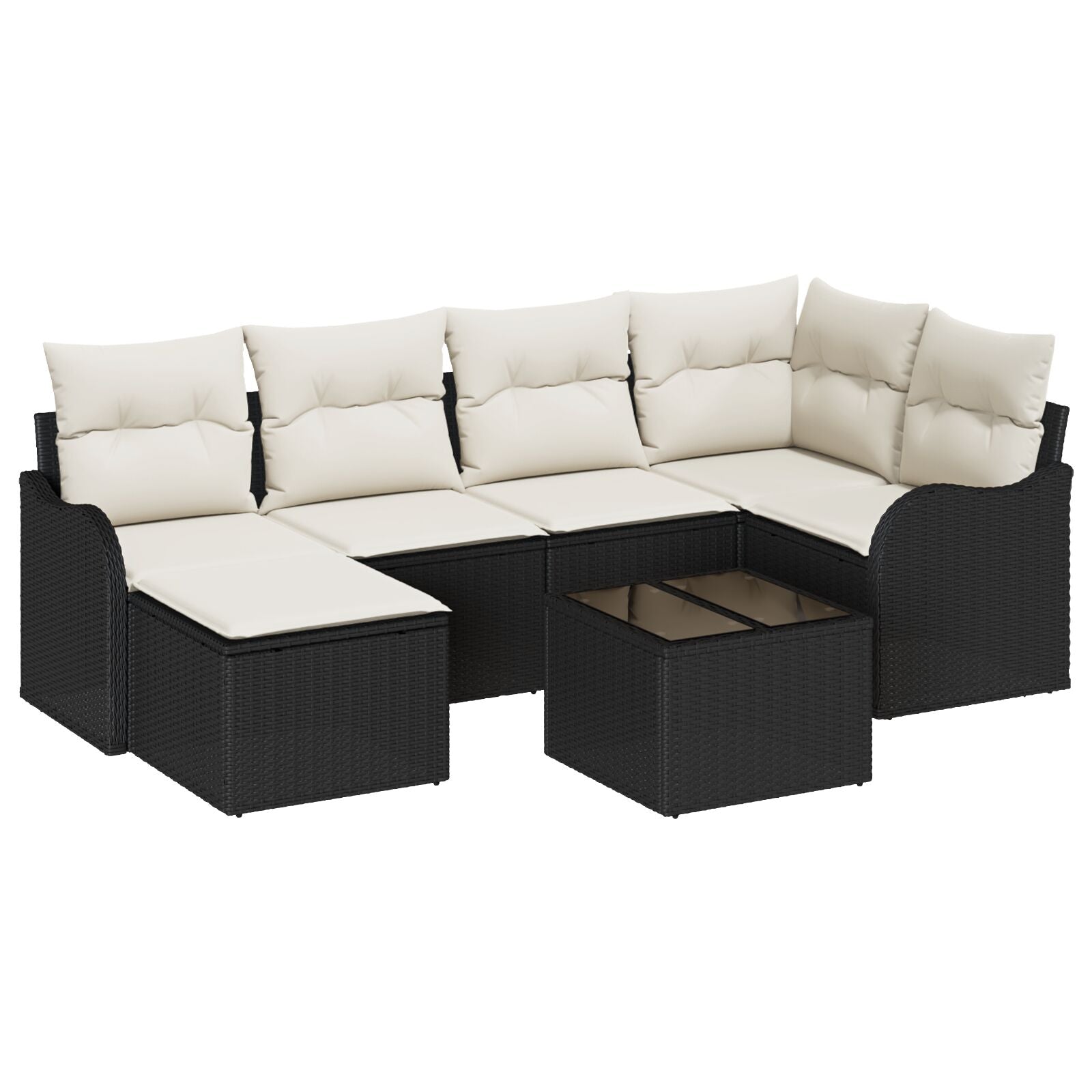 6-Delige Tuin Sofa Set met Kussens Bruin Poly Rattan, vidaXL 2-Zits Tuin Sofa met Kussens Zwart Poly Rattan