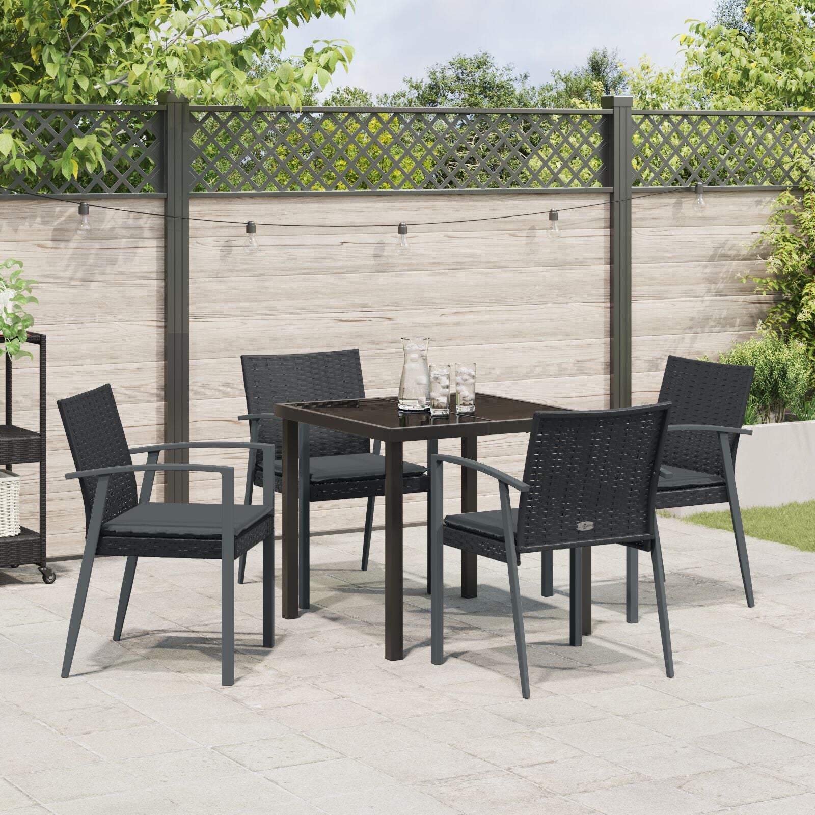 Set Van 3 Zwart Poly Rattan, Staal Standaardmaat Ergonomisch