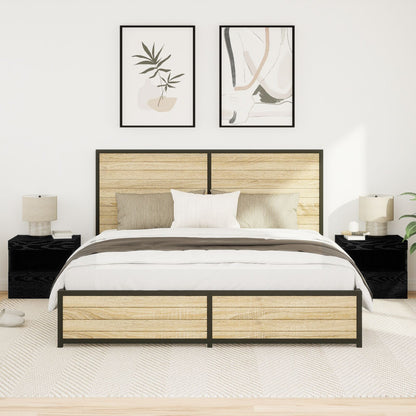 Nachtkastjes Met Led-Verlichting 2 Stuks Zwart Eiken 50X40X45 Cm