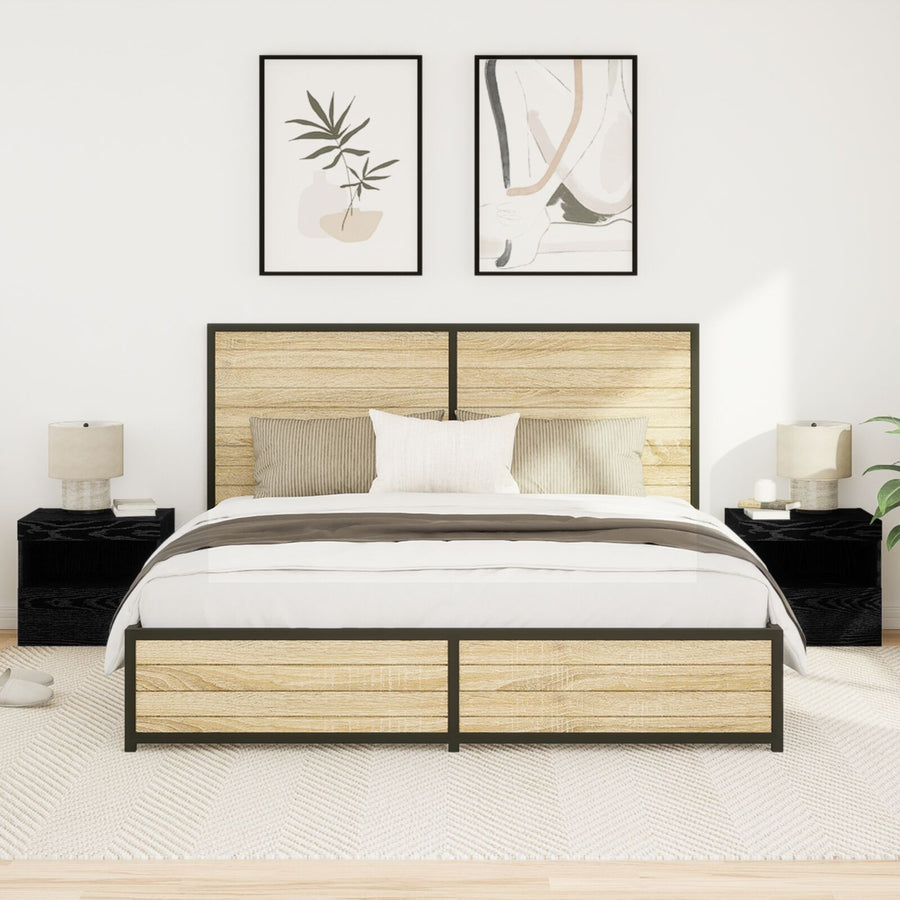 Nachtkastjes Met Led-Verlichting 2 Stuks Zwart Eiken 50X40X45 Cm
