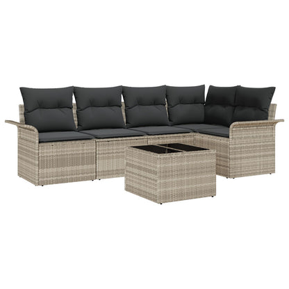 6-delige Tuin Sofa Set met Kussens Lichtgrijs Poly Rattan