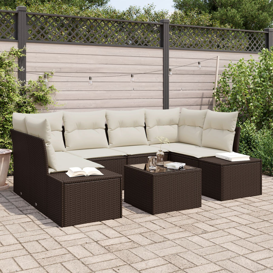 7 Delige Tuinbank Set Met Kussens Bruin Poly Rattan