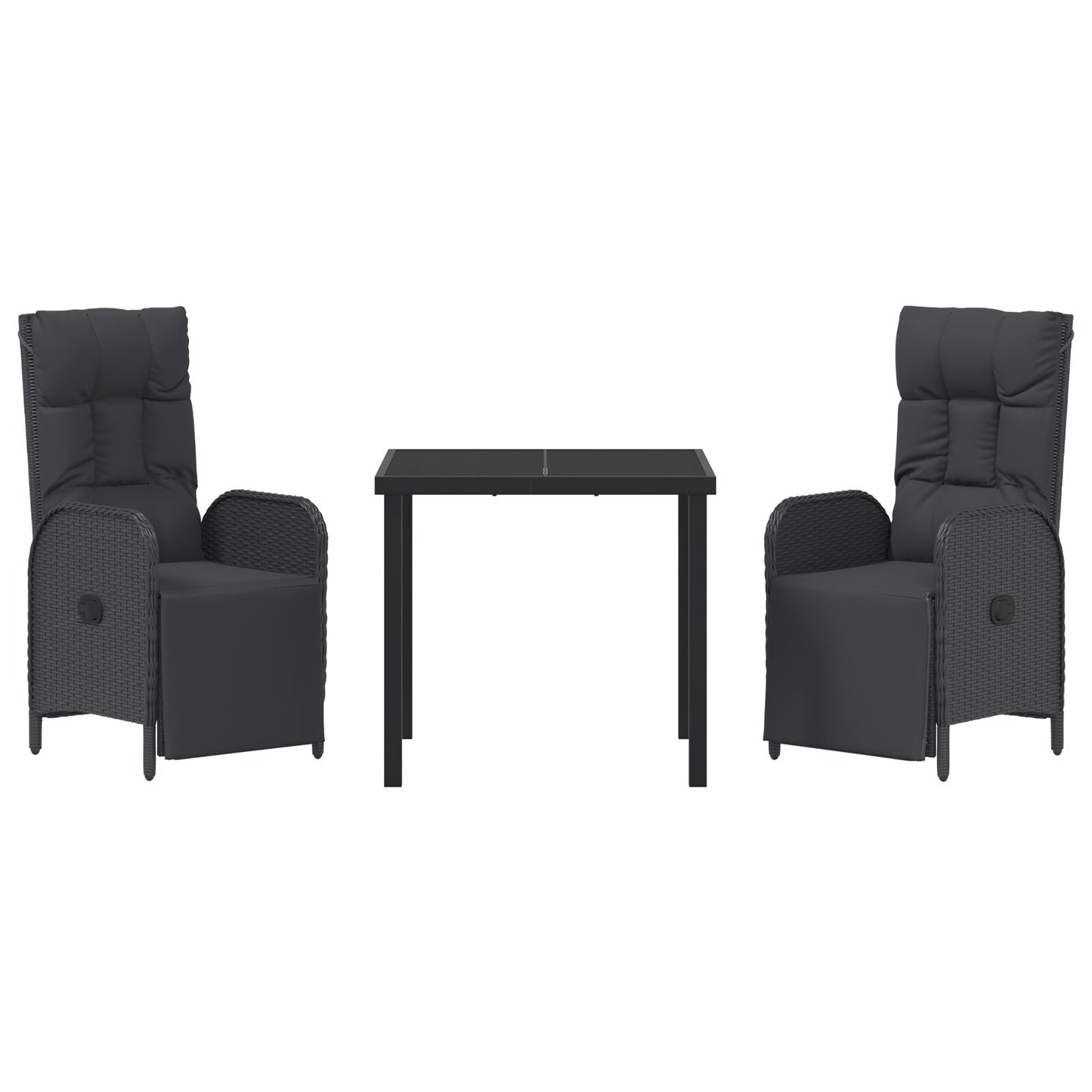 3-Delige Tuin Eettafel Set Met Kussens Zwart Poly Rattan