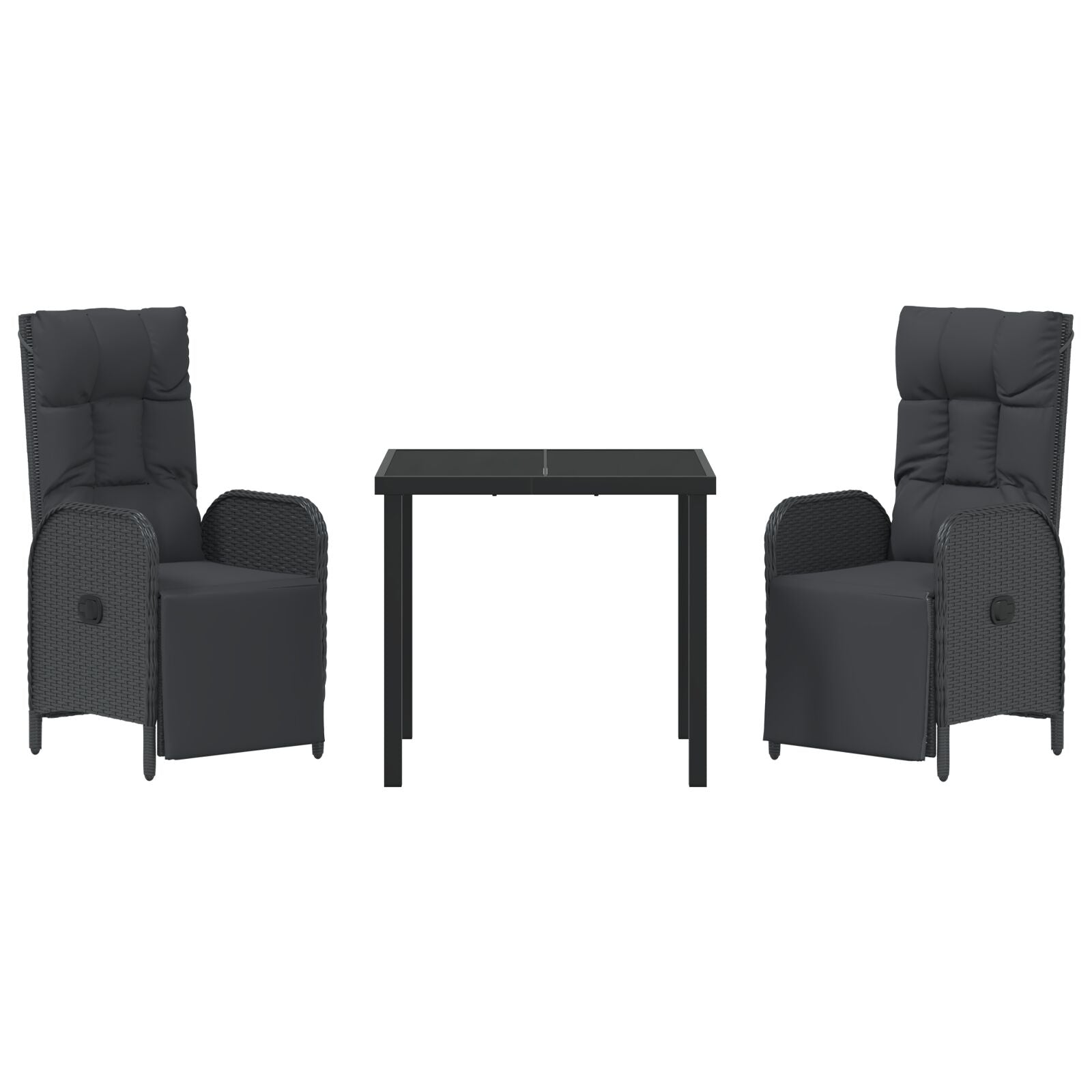 3-Delige Tuin Eettafel Set Met Kussens Zwart Poly Rattan