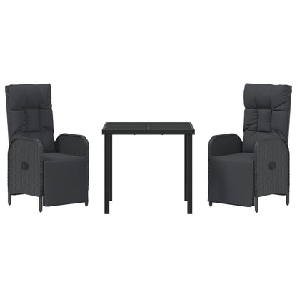 3-Delige Tuin Eettafel Set Met Kussens Zwart Poly Rattan