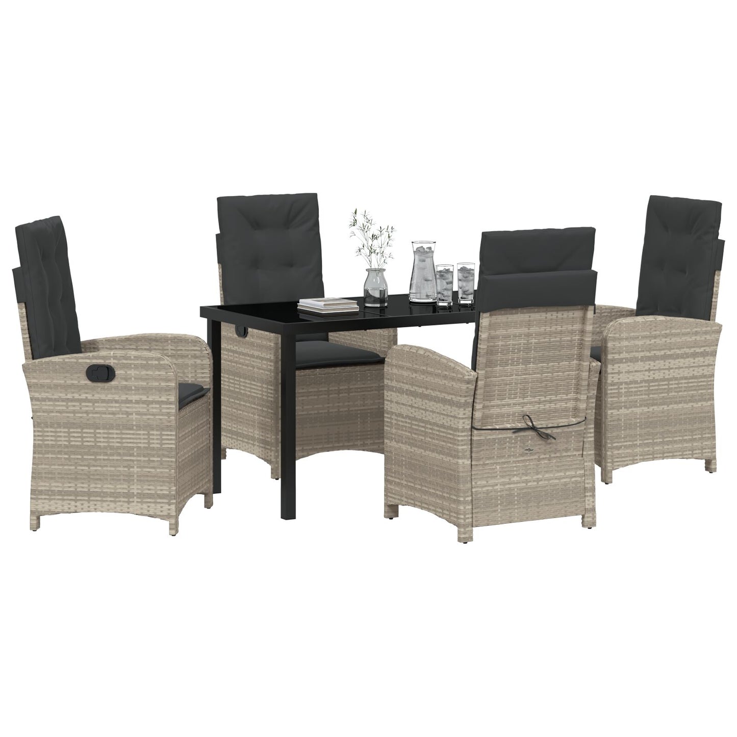 5-Delige Tuin Eetset Met Kussens In Lichtgrijs Poly Rattan